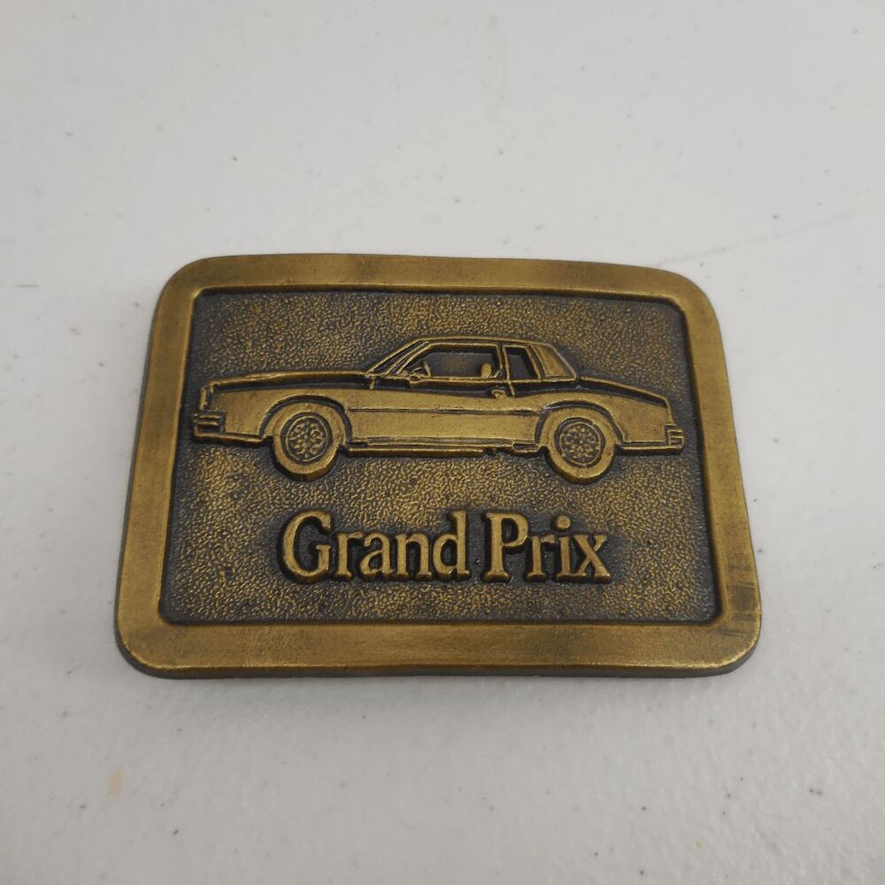 Vintage 70s Pontiac Grand‎ Prix Brass Belt Buckle 4" GMC Chevy General Motors